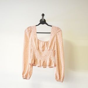 Missguided Petite Printed Shirred Waist Blouse Pink & White Size US 2